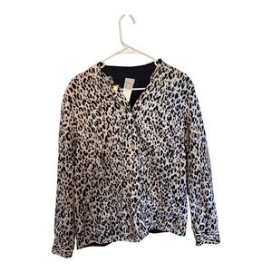Chicos 3 Leopard Animal Print / Black Reversable Jacket Snap Front‎ Womens 16/XL